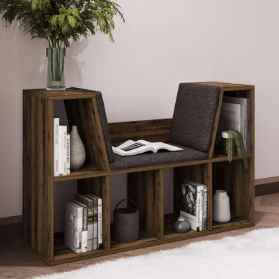 Image de Skye Decor, bibliothèque haut de gamme, noyer, 103 x 63 x 30 cm | Panneau de particules 100 % mélaminé, épaisseur 18 mm | Coussins 100 % polyester inclus, moderne et élégante.