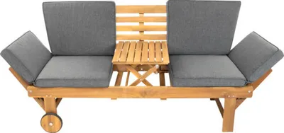 Produktbild von Gartenbank GARDEN PLACE Ida 3-Sitzer mit Gestell aus robustem, geöltem Akazienholz, belastbar bis 320 kg, Seitentisch, inkl. Auflage