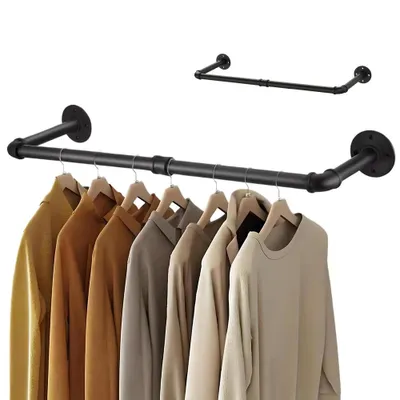 Produktbild von Kleiderständer für die Wand, Kleiderstange Schwerlast Garderobenstange Kleiderstangen Industrie Garderobenständer verstellbar, Wandmontage, schwarz