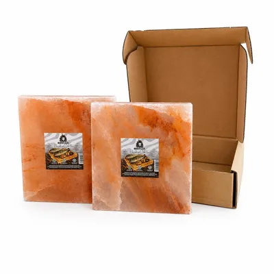 Produktbild von Marie Fleur 2× Salzstein 20x20x2,5 cm – Grillstein & Salzplatte für Steak, Fisch & Gemüse – BBQ Zubehör