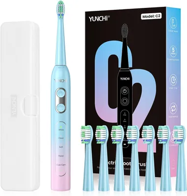 Obrázek produktu pro Elektrický zubní kartáček s 40 000 vibracemi za minutu, sonický zubní kartáček pro dospělé, nabíjení přes USB-C, výdrž baterie 55 dní, 5 režimů čištění, 2minutový časovač, 8 náhradních hlavic