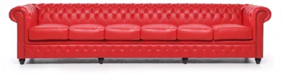 Obrázek produktu pro Designová velká červená 6místná pohovka Kožené textilní čalounění Pohovky Gauč Chesterfield