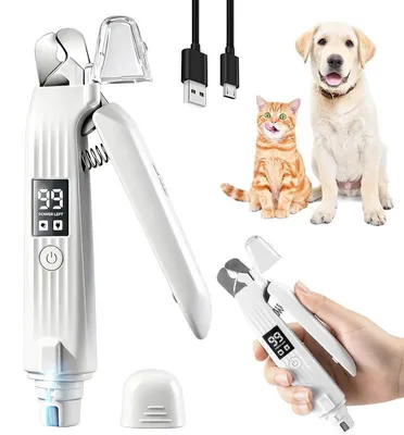Produktbild von Krallenschere Hund & Katze 2-in-1, mit LED-Licht & elektrischem Krallenschleifer, USB-aufladbar, kabellos, geräuscharm, für kleine & große Tiere