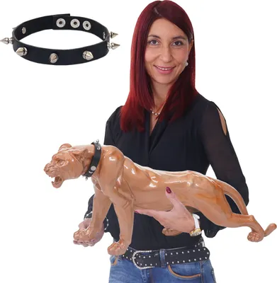 Produktbild von Deko Figur Panther 59cm, Polyresin Skulptur Leopard, In-/Outdoor  antik hochglanz mit Halsband