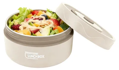 Produktbild von Thermobehälter für Essen 420ml Edelstahl Lunchbox Mikrowellengeeignet Beige