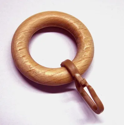 Produktbild von 12 Stück Holz-Ring mit Faltenhaken für Stangen mit Ø 16 mm Natur