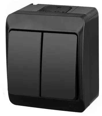 Aufputz-Serie schwarz IP44 (Lichtschalter / Wechselschalter, Doppelschalter, Klingeltaster, 1-fach / 2-fach / 3-fach Steckdose) Doppelschalter
