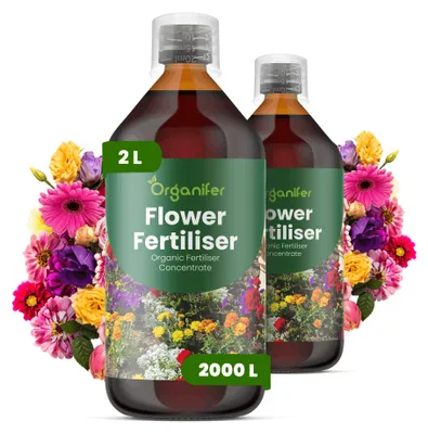 Obrázok produktu pre Flower – Tekuté hnojivo 2x1 L – 3-4-3 NPK – Pre kvitnúce rastliny – Pre zdravé rastliny a silnú tvorbu kvetov – Podporuje korene a vitalitu – Organický produkt