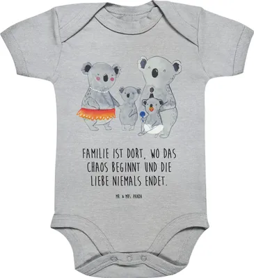 Produktbild von Mr. & Mrs. Panda overall baby Koala Familie 12. - 18. Monat - Heather Grey - Geschenk, Geschwister, Mama, Kurzarmbody, Strampler, Muttertag, Babybody, Koalas, Kinder