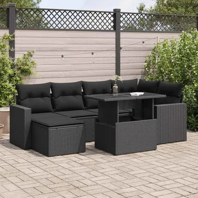 Produktbild von CLORIS 7-tlg. Garten-Sofagarnitur mit Kissen Schwarz Poly Rattan - Sitzgruppe 3326346