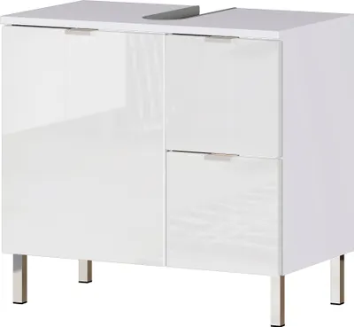 Produktbild von Waschbeckenunterschrank "415" in weiss mit einer Tür und einem Einlegeboden. Abmessungen (BxHxT) 60x56x34 cm