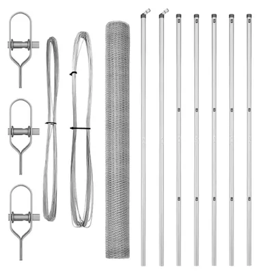 Produktbild von Set von Zaunpfosten aus Stahl in Silber, 1000 x 160 cm, Robuster Gartenzaun für den Außenbereich, Wetterfeste Metallpfosten für Garten und Terrasse, Inklusive 14 Pfosten und Zaun