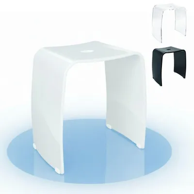Image de Tabouret de douche blanc acrylique - Avec poignée - Pieds antidérapants - Charge jusqu'à 180 kg - 43,5 x 45,5 x 27 cm - Pour salle de bain et chambre