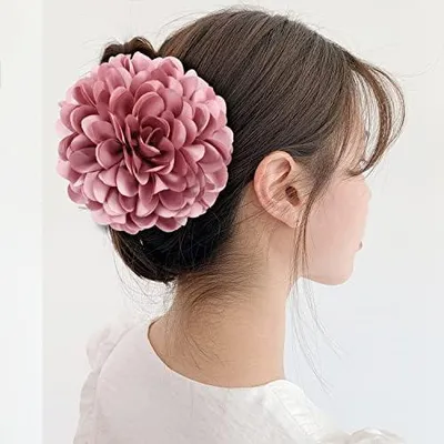 Produktbild von 4 Kunststoff-Haarkrallen mit großen Blumen-Haarspangen für Frauen und Mädchen