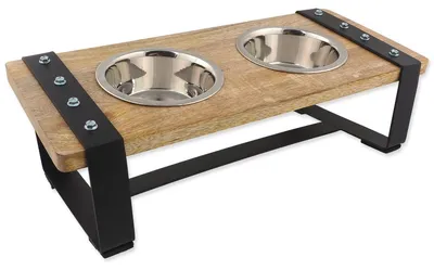 Produktbild von Dog Fantasy Edelstahlnäpfe mit Holzständer, Eisenkonstruktion 2x400ml