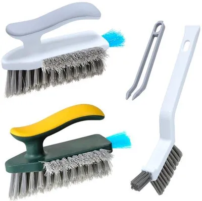 Immagine prodotto di Set di 3 spazzole per la pulizia di bagni e cucine Ibenzoa®: manico ergonomico, setole resistenti, retro in plastica; ideale per fughe e piastrelle