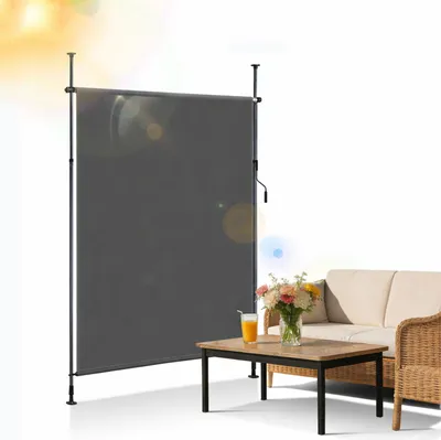 Produktbild von Ikodm Senkrechtmarkise Außenrollo 120 x 270 cm Balkonrollo mit Handkurbel Sichtschutz Vertikalmarkise ohne Bohren Sonnenschutz Windschutz Markise Anthrazit