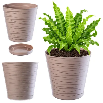 Produktbild von KADAX Blumentopf mit Untersetzer "Greve", Blumenkübel, Pflanztopf aus Kunststoff, Übertopf, rund, 21 cm, Beige