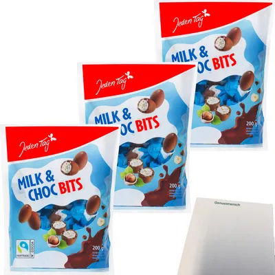 Produktbild von Jeden Tag Milk & Choc Bits 3er Pack (3x200g Packung) + usy Block
