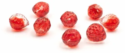 Produktbild von Vintageparts Glasperlen Erdbeere halbgebohrt rot transparent 11 x 13 mm, 8 Stück