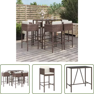 Produktbild von The Living Store 7-tlg. Gartenbar-Set mit Kissen Braun Poly Rattan