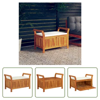 Produktbild von The Living Store Garten-Truhenbank mit Kissen 91 cm Massivholz Akazie