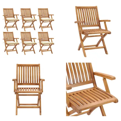 Image de vidaXL Chaises de jardin pliantes avec coussins 6 pcs. Bois massif teck - Chaise de jardin - Chaise de jardin - Chaise en bois