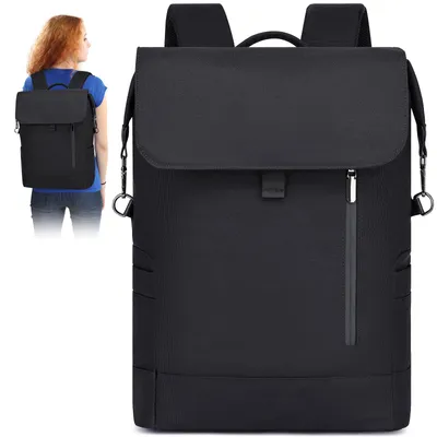 Produktbild von OKWISH Rucksack Damen & Herren - Rolltop Daypack für Arbeit Uni Fahrrad - Backpack mit 15.4 Zoll Laptop Fach - Rückenpolsterung & Wasserabweisend Schwarz