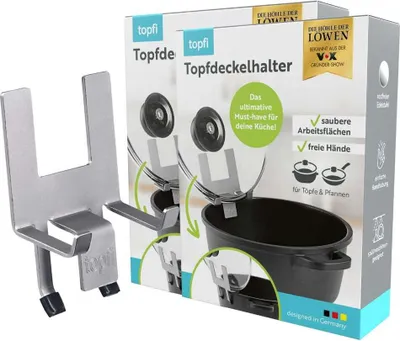Produktbild von topfi® Topfdeckelhalter für Töpfe & Pfannen | Der Küchenhelfer für eine freie & saubere Arbeitsfläche, lässt das Wasser einfach in den Topf zurücktropfen & bietet zuverlässigen Überkochschutz
