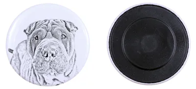 Produktbild von Shar Pei Magnet mit einem Hundepfotenabdruck, außergewöhnlich leicht, starker Magnet, handgefertigtes Produkt der Marke Art-Dog