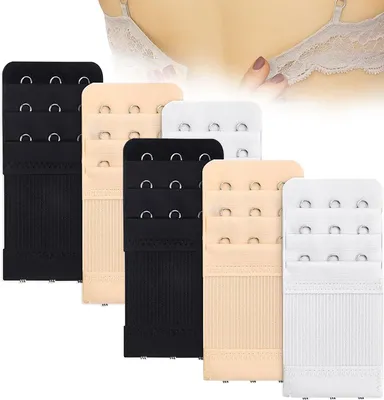 Produktbild von BH-Verlängerung – 6x – 3 Haken – BH-Verlängerung – Verlängert das elastische BH-Unterbrustband – Dehnbare BH-Verlängerung – Beige/Schwarz/Weiß