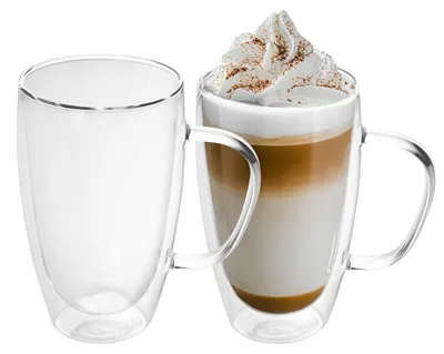 Immagine prodotto di Intirilife 2x set di bicchieri termici a doppia parete da 400 - 500 ml - bicchieri termici in vetro soffiato a bocca isolati per latte macchiato e tè con manico