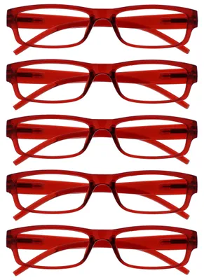 Produktbild von OPULIZE ACE Lesebrille für Damen und Herren - 5er-Pack - Schmaler Rechteckiger Rahmen - Komfort Federscharniere - Kratzfest - Rot +3.00