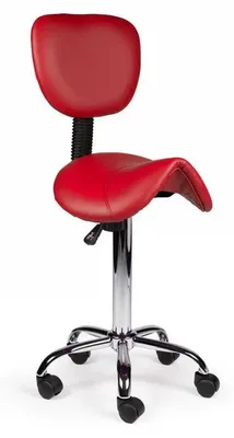 Produktbild von Ergonomischer Sattelhocker Rot mit Lehne auf Rollen - Standard (50-68cm) / mit Fußstütze / Standardmäßige Räder