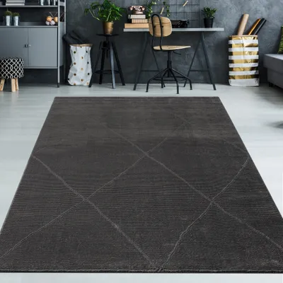 Produktbild von Recycle Teppich mit Ribs weich Rautenmuster in anthrazit Größe - 200 x 290 cm