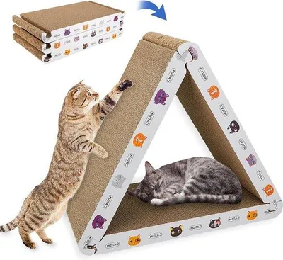 Produktbild von Famanu Kratzmatte für Katzen - 6 nutzbare Seiten - 3-in-1 Kratzunterlage - doppelseitige Kratzpads - recycelbares Karton
