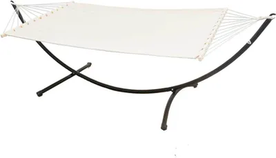 Zdjęcie produktu dla Podwójny hamak ze stelażem 200x120 cm ogrodowy leżak wiszący hamak stelaż