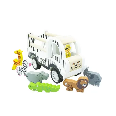 Produktbild von 4iQ Holzspielzeug-Set: Safari-LKW mit Tieren 18x7,8x10,7 cm