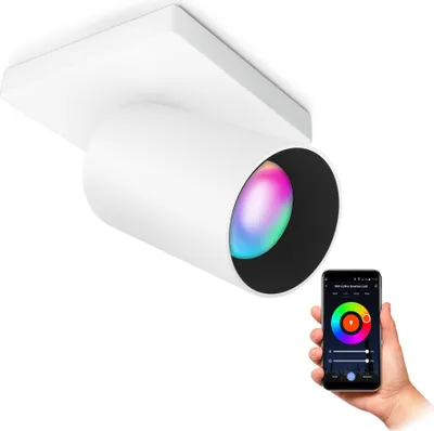 Produktbild von SSC-LUXon ALVO 1 Decken- & Wandspot LED weiß inkl. Wifi Smart RGB GU10 Lampe 5W - Spotstrahler schwenkbar kompatibel mit Alexa, Siri & Google