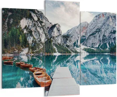Produktbild von Bild auf Leinwand - Leinwandbild - 3 Teile - Boote Berge Hafen - 130x100cm - Wand Bild - Wanddeko - Wandbilder - Leinwanddruck - Bilder - Wanddekoration - Leinwand bilder - Wandbild - CB130x100-5068