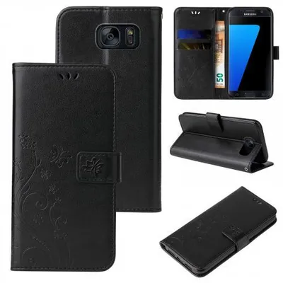Produktbild von Kunstleder Flip-Hülle Floral für Samsung Galaxy S7 & S7edge - Farbe: Schwarz - Modellkompatibilität: Für Samsung Galaxy S7 edge