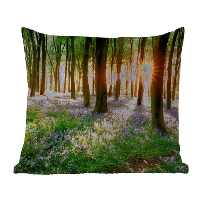 Obrázek produktu pro MuchoWow® Vnější polštář - Les - Květiny - Levandule - Slunce - Fialová - Příroda -40x40 cm- Odolnost proti povětrnostním vlivům - polštář do
