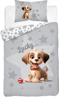 Produktbild von DETEXPOL Bambusbettwäsche Merry doggy grau Baumwolle, Bambus, 100/135, 40/60 cm