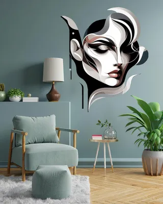 Produktbild von Decords Wandtattoo – abstraktes geometrisches Frauengesicht, 117 cm