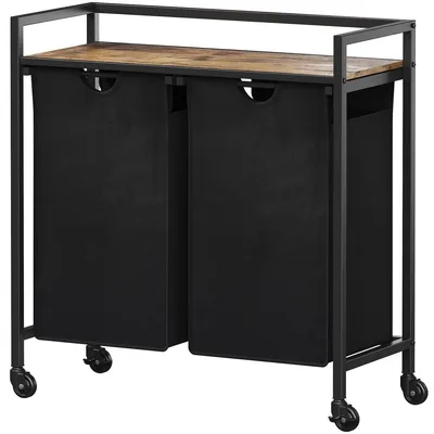 Produktbild von Wäschekorb Wäschesammler Rollwagen - 95 L - 2 Fächer - Ausziehbar - Schwarz - Mit Rollen