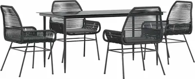 Immagine prodotto di vidaXL set da pranzo da giardino 5 pezzi con cuscini in vetro nero poly rattan
