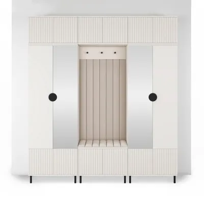 Produktbild von Garderoben-Set Ritmo version 3 – gefräste Kleiderschrank mit Polsterplatten, Schuhschrank, für Flur und Eingangsbereich (cashmere, Trinity 02)