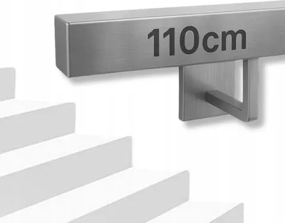 Immagine prodotto di Ringhiera per scale - Corrimano per scale - 110 cm - Acciaio inox - Quadrato 40x40 mm - Per interni ed esterni - Senza traverse - Kit di montaggio - Argento