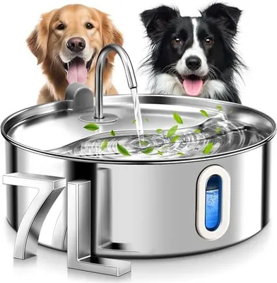 Produktbild von Fukumaru 7L Trinkbrunnenhunde, Katze 5-Schicht-Filtration LED-Licht, Edelstahlhund-Stille Pumpe, Überlastschutz, große Hunde/mehrere Katzen, 3