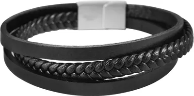 Produktbild von Akzent Echtlederarmband mit Edelstahlelementen, dreireihig